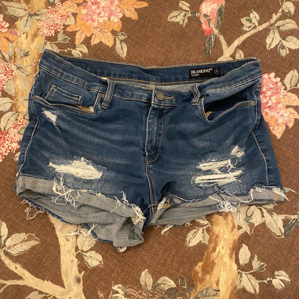 Blank NYC Women's Distressed Denim Shorts - Blue